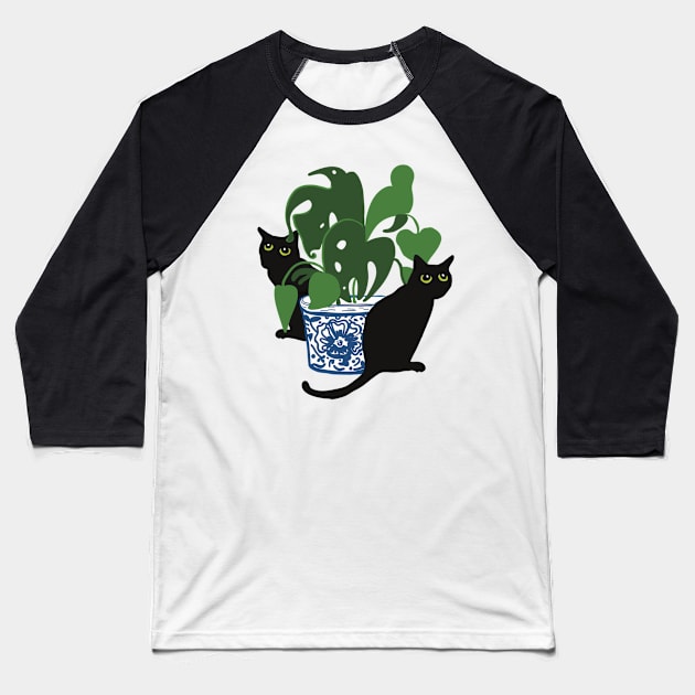 Black cats with potted plant Baseball T-Shirt by Janpaints